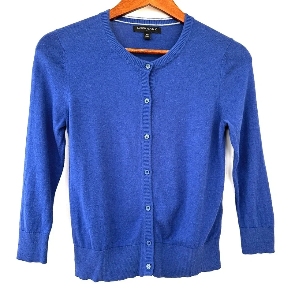 Banana Republic Women's Royal Blue Cardigan, Button Down, Cotton Blend Knit - Picture 1 of 8